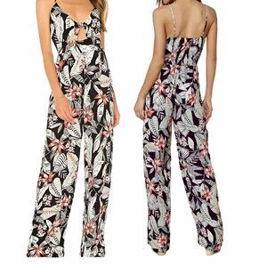 ⭐Women Jumpsuit MinkPink Revolve Sz S Black Floral Tropical sleeveless tie front
